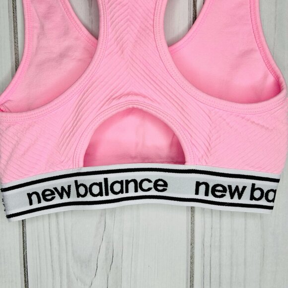 New Balance Pink Racerback Sports Bra Activewear Sz S Ribbed Knit Logo - Picture 6 of 7